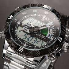 Authentic SHARK Men's Black Dial LCD Dual Time Date Day Digital Sport Stainless Steel Wrist Watch