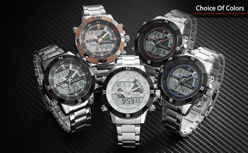 Authentic SHARK Men's Black Dial LCD Dual Time Date Day Digital Sport Stainless Steel Wrist Watch