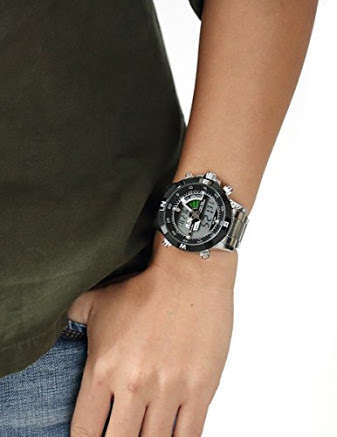 Authentic SHARK Men's Black Dial LCD Dual Time Date Day Digital Sport Stainless Steel Wrist Watch