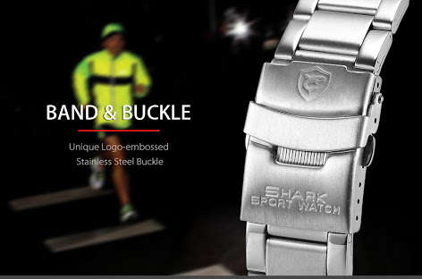 Authentic SHARK Men's Black Dial LCD Dual Time Date Day Digital Sport Stainless Steel Wrist Watch