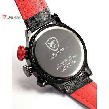Authentic BrandNewLongfin SHARK Sport Watch Date Day 24Hrs Stainless Steel Case Leather Black Men Ge
