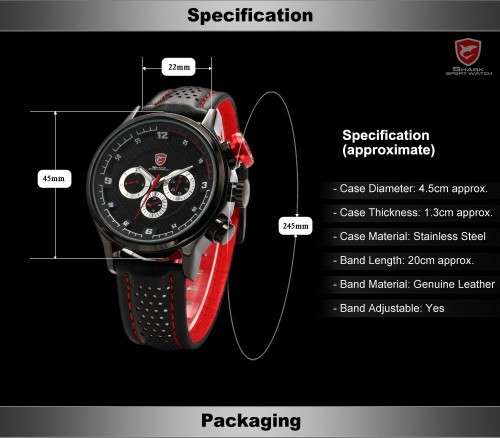 Authentic BrandNewLongfin SHARK Sport Watch Date Day 24Hrs Stainless Steel Case Leather Black Men Ge