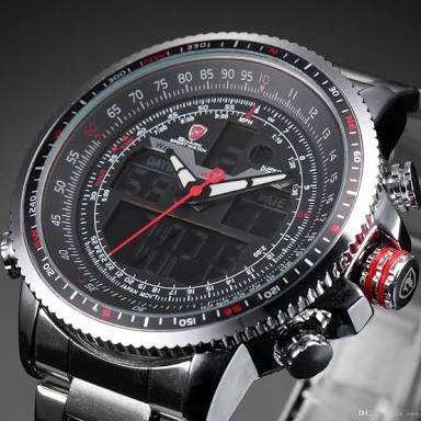 Authentic Brand New Shark Men's Digital/Analog Quartz Day/Date/Alarm Stainless steel Wrist Watch