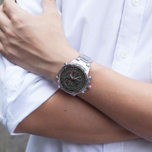 Authentic Brand New Shark Men's Digital/Analog Quartz Day/Date/Alarm Stainless steel Wrist Watch