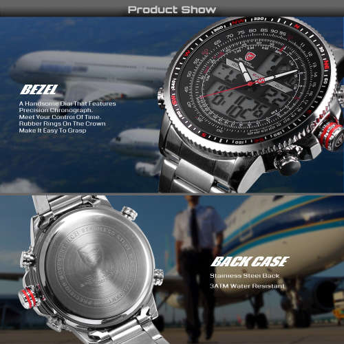 Authentic Brand New Shark Men's Digital/Analog Quartz Day/Date/Alarm Stainless steel Wrist Watch