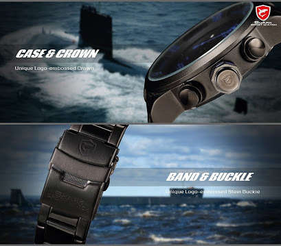 Authentic Brand New  Shark Mens Analog LED  Alarm Date Day Display Stainless Steel Quartz Watch