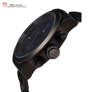 Authentic Brand New  Shark Mens Analog LED  Alarm Date Day Display Stainless Steel Quartz Watch