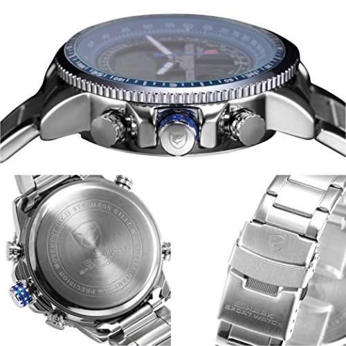 Authentic Brand New Men's "Winghead shark" Digital/Analog Quartz Day/Date/Alarm Stainless stee