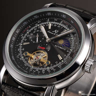 Authentic, Brand New KS Men's Wrist Watch Luxury Moon Phase Automatic Mechanical Black Dial
