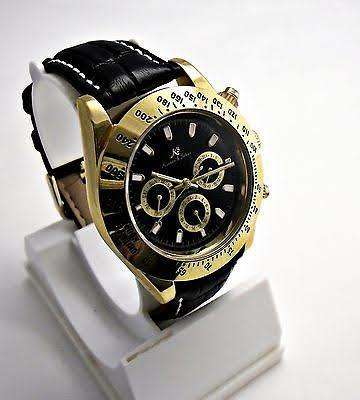 Authentic Luxury KS Imperial Day Date Gold Case Black Leather Men Automatic Mechanical Wrist Watch