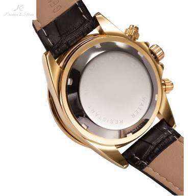 Authentic Luxury KS Imperial Day Date Gold Case Black Leather Men Automatic Mechanical Wrist Watch
