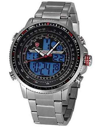 Authentic Brand New Shark Men's Digital/Analog Quartz Day/Date/Alarm Stainless steel Wrist Watch