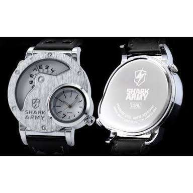 Authentic SHARK ARMY Oversized Dual Time Zone Military Brushed Steel Face Quartz Sport Wrist Watch
