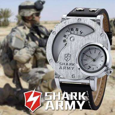 Authentic SHARK ARMY Oversized Dual Time Zone Military Brushed Steel Face Quartz Sport Wrist Watch