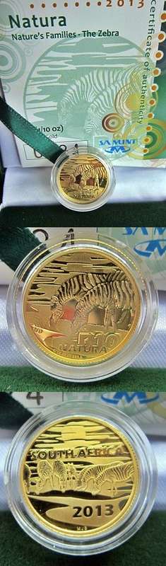 ## 2013 South Africa 1/10 Oz Gold Natura - The Zebra - in SAM Box with COA ##