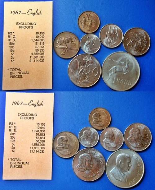 ## UNC 1967 South Africa English UNC Set Collection with Silver R1 ##