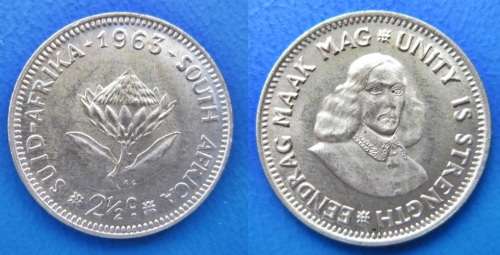 ## Stunning 1963 South Africa Silver 2 1/2 Cent ##