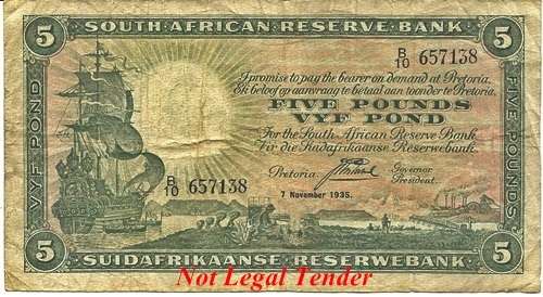 ## J. Postmus 1st Issue 5 Pounds Note B10 657138 7 November 1935 ##