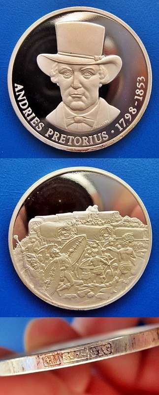 ## Andries Pretorius 1798-1853 ** Silver Hallmarked Historical Mint Medallion ##