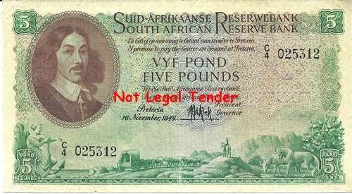 ## M.H. de Kock 2nd Issue 5 Pounds Note C4 025312 ## VG