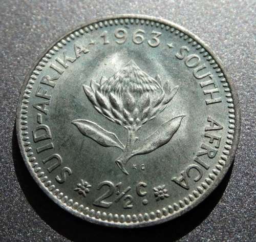 Unc 1963 South African 2 1/2c