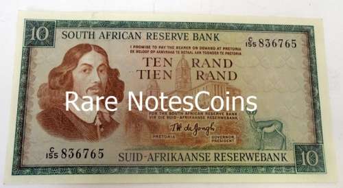 TW De Jongh 3rd Issue Eng/Afr Unc Ten Rand Note