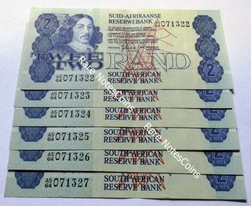 Six Sequential GPC De Kock Two Rand Notes A/E