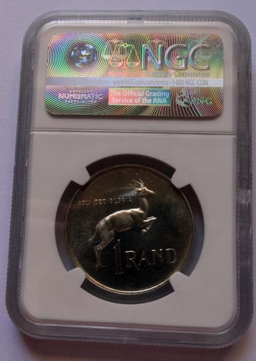 ## 1965 South African Proof NGC graded Pf 64 One Rand . ## Key Date
