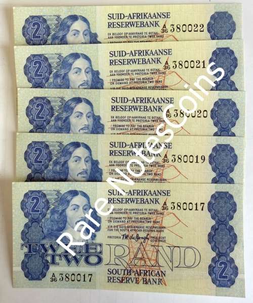 ## 5 Consecutive TW De Jongh 4th issue A/E Banknotes## A36