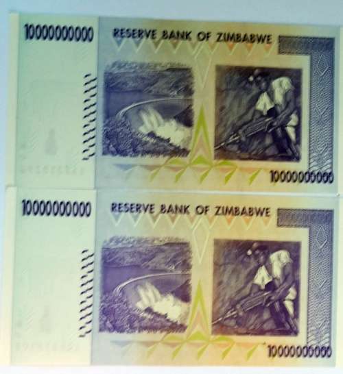 Two Ten Billion Dollar Unc Zimbabwe Notes
