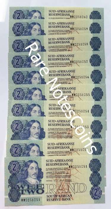 10 Unc Replacement Sequential Low Number C Stals Two Rand Banknotes 1st Issue A/E
