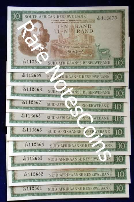 ## 10 Sequential TW De Jongh 1st Issue  Banknotes ##