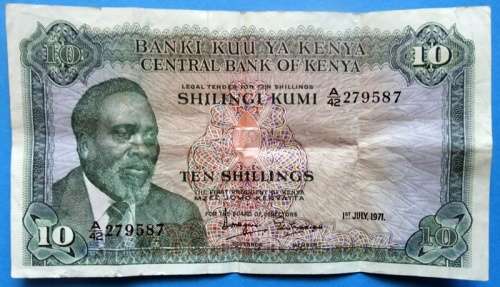 1971 Kenya 10 Shilingi Banknote