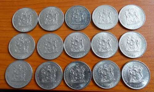 Fifteen 1977  Nickle One Rand Coins