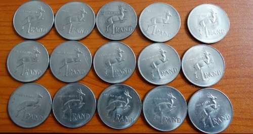 Fifteen 1977  Nickle One Rand Coins