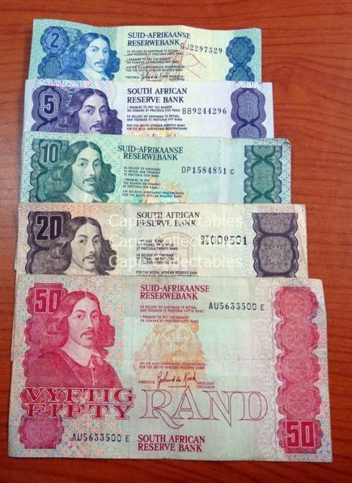 G de Kock Set of Banknotes R2 to R50