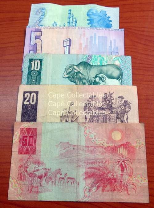 G de Kock Set of Banknotes R2 to R50