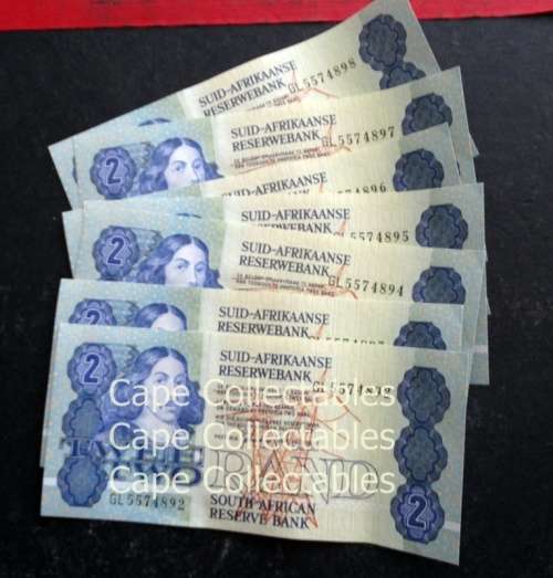 7 Sequential 1989 GPC de Kock 3rd issue E/A Two Rand Note GL