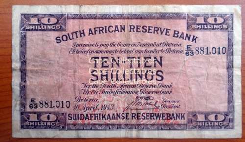 J Postmus 1st Issue E/A Ten shilling Banknote