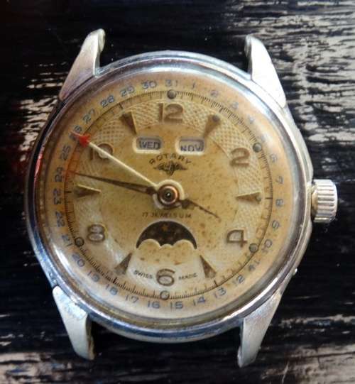 Rotary Date Day Moon face Watch (Restoration or Spares)