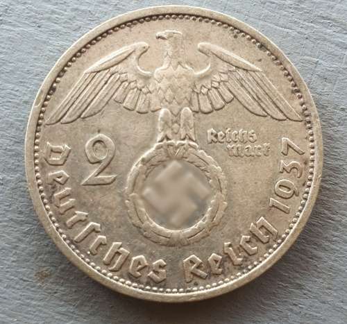 1937 German 2 Mark Silver Coin