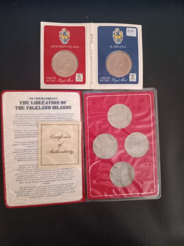 Falkland and ST Helena crown sized coins