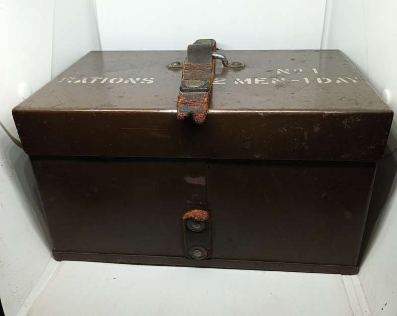 Rare WW2 Metal Rations tin 22.5cm x11.5cm. With Two pouches