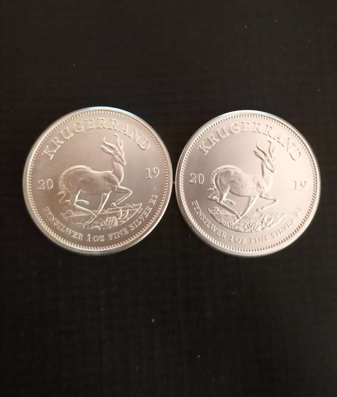 Two 2019 Uncirculated 1 Onz Silver Krugerrand.