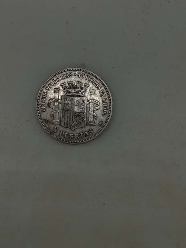 1870 Spanish 5 Pesetas Crown size Coin Mintage 5 923 000