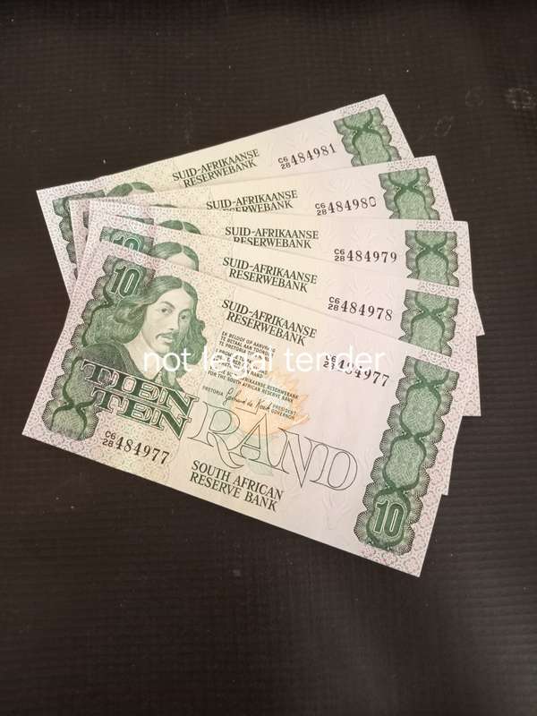 1982 Six Consecutive GPC de Kock Rand Banknotes Afr / Eng