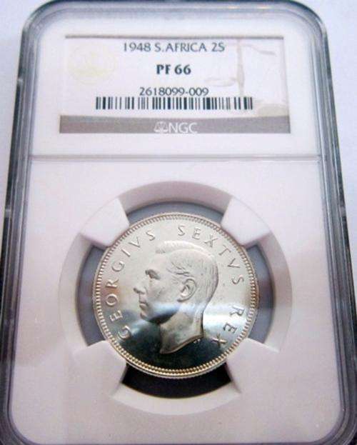 ## Rare High Grade *NGC Graded* 1948 South Africa 2 Shillings PF 66 ##