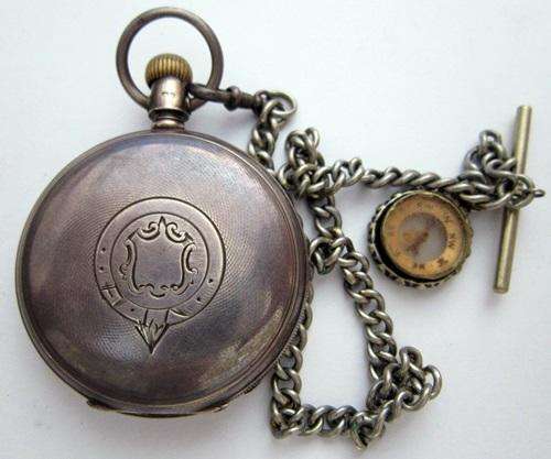 ## A.W.Co. Waltham Hallmarked Silver Pocket Watch With FOB Chain - Read Description ##