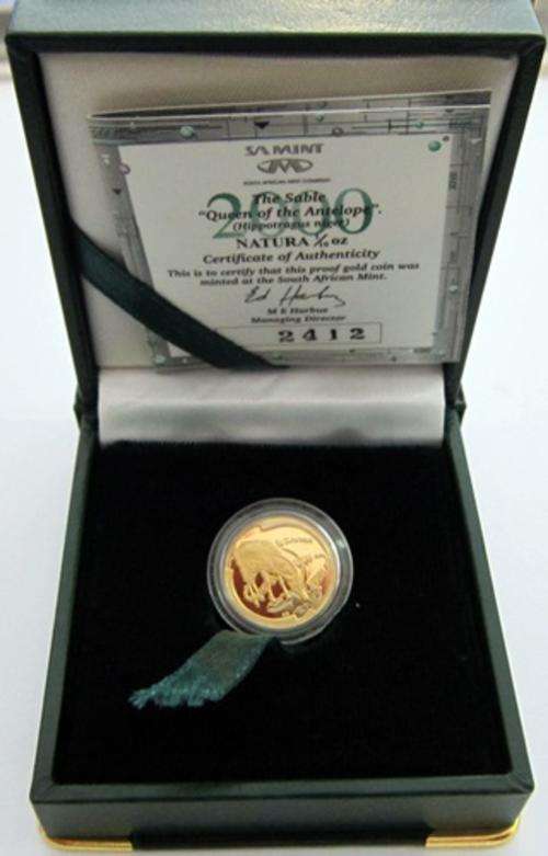 ## Proof 2000 South Africa Natura 1/10th Oz Gold The Sable ** Queen of the Antelope ##