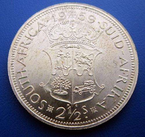 ## UNC 1959 South Africa Silver 2 1/2 Shillings ##